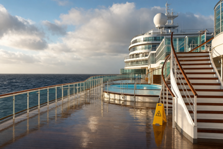 cruise ship passenger injury claims — wet deck hazard on a cruise ship