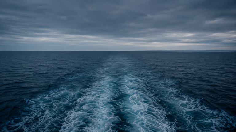 DOHSA vs. the Jones Act wrongful death beyond 3 nautical miles, open sea with a distant shoreline on the horizon seen from a vessel far from land.
