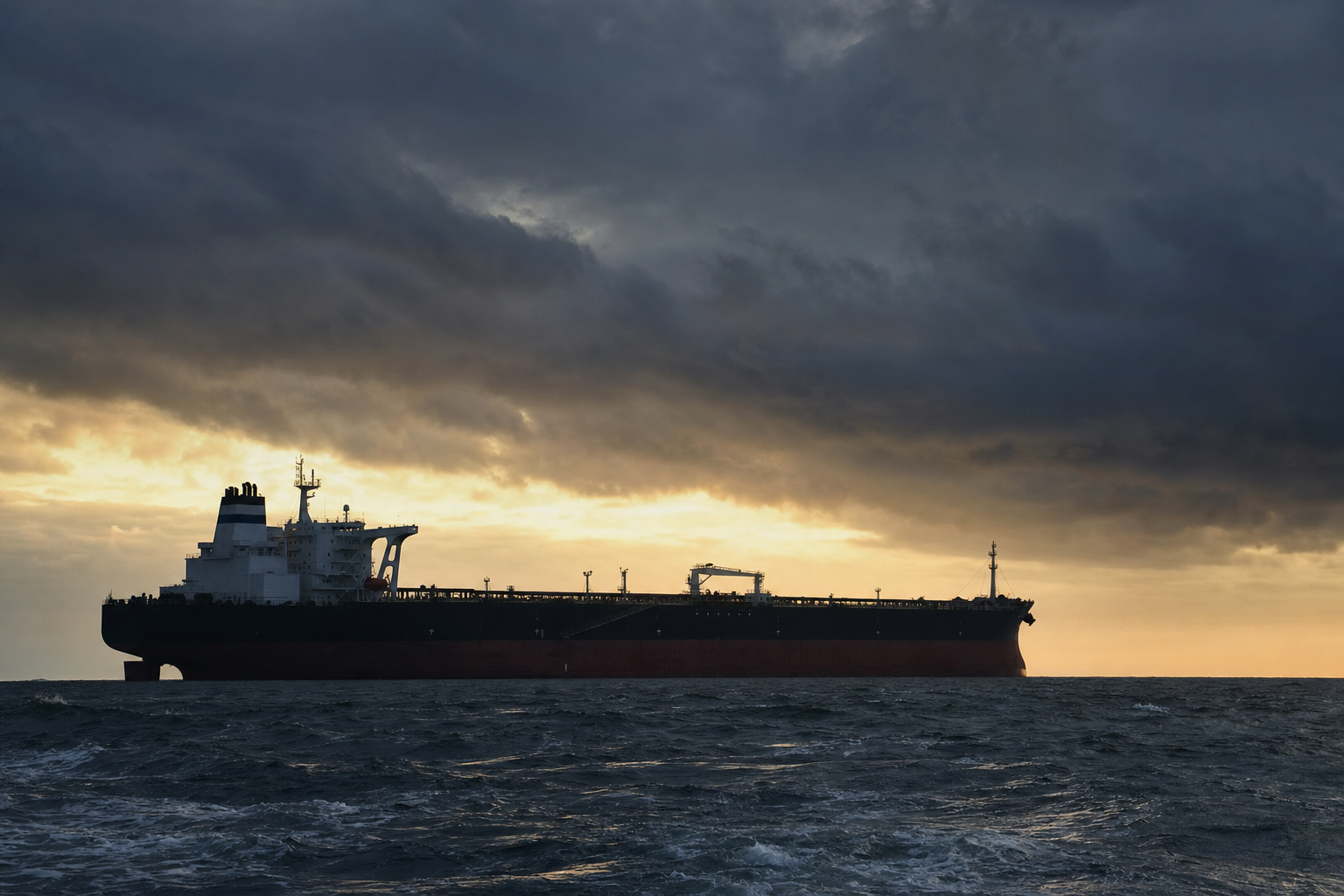 A commercial tanker at sea under a dark sky, illustrating accountability for reckless conduct in maritime law