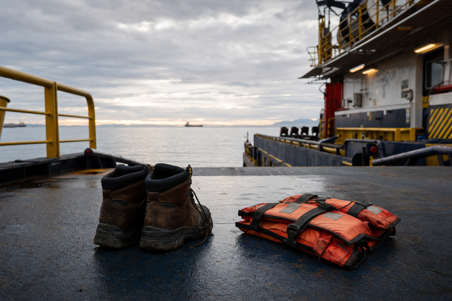 maritime wrongful death settlement — empty deck of an offshore vessel after a fatal maritime accident