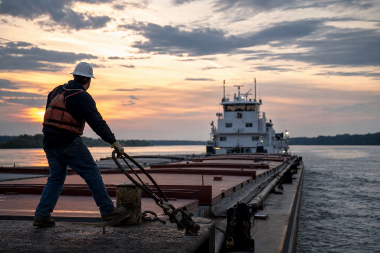 tugboat and barge injuries — towboat pushing barges with deckhand on the tow